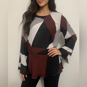 NWOT Ann Taylor Factory Top Geometric Print Peplum Top Sz Large